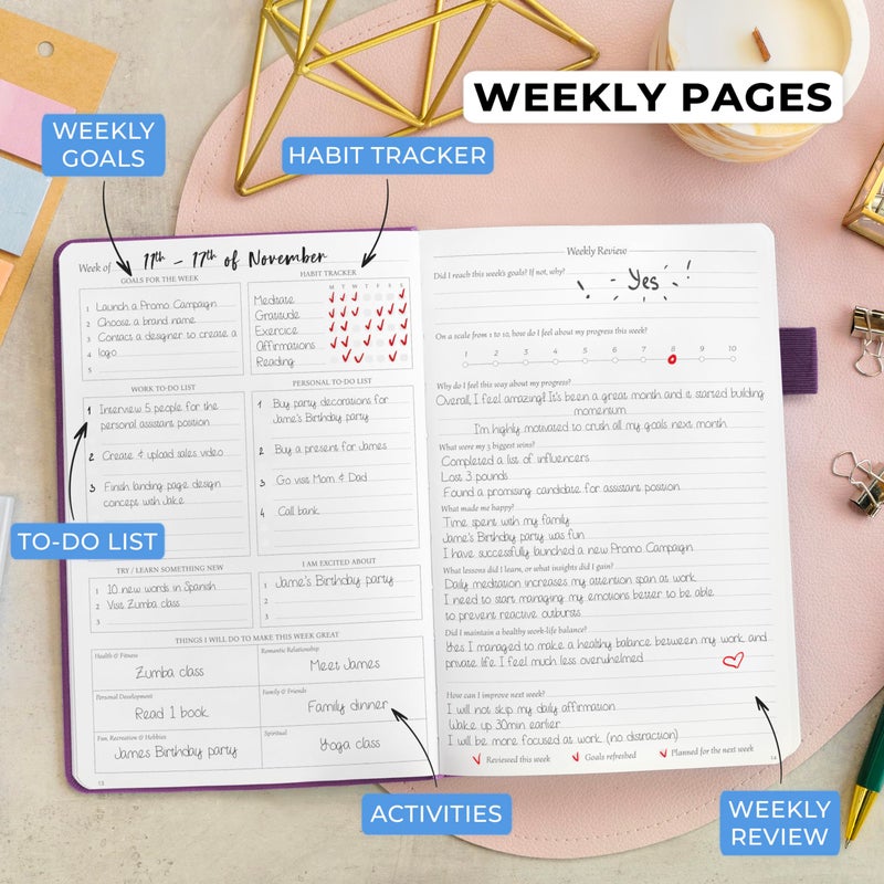 Legend Planner Daily for 3 Months â€“ Undated Monthly Weekly & Daily Planner to Hit Goals. Organizer & Productivity Journal, A5 (Dark Purple) - Image 4